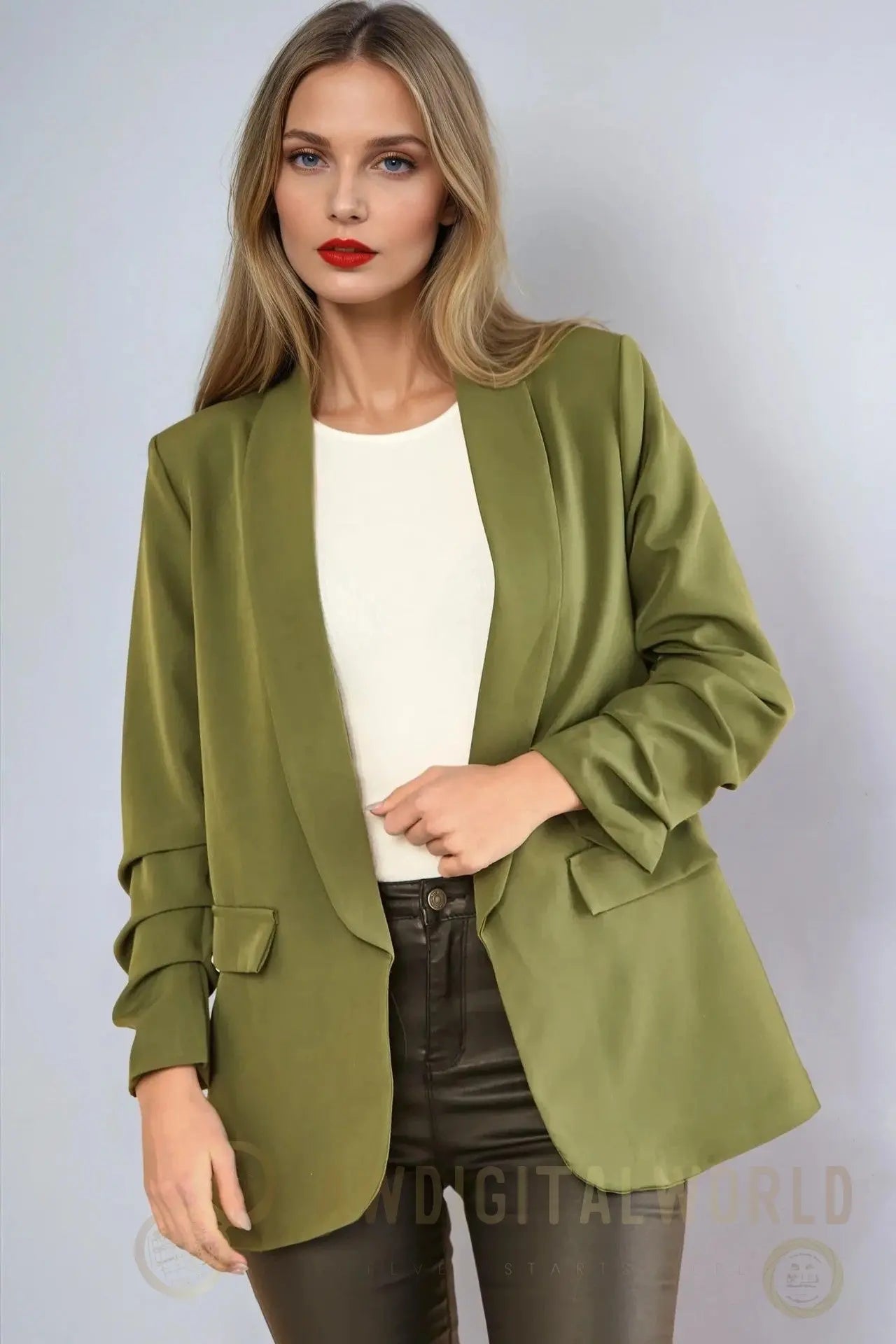 Khaki Blazer with Ruched Sleeves Aftershock London