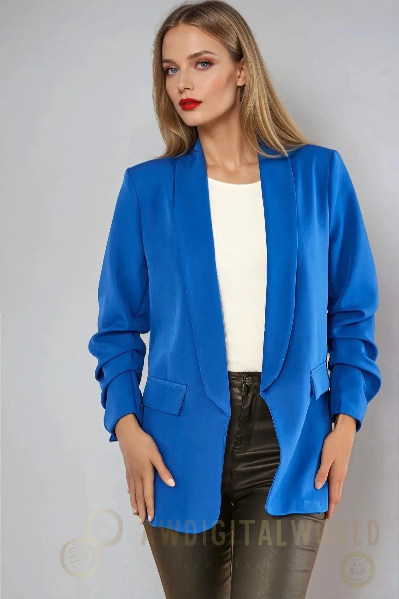 Royal Blue Blazer with Ruched Sleeves Aftershock London