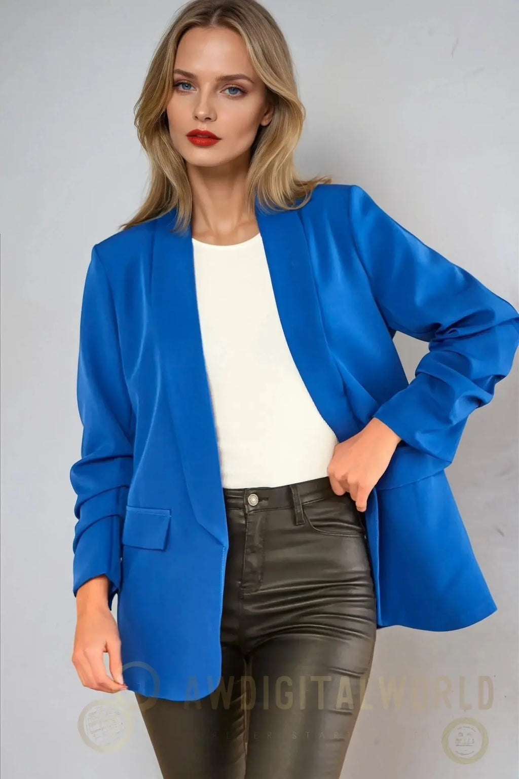 Royal Blue Blazer with Ruched Sleeves Aftershock London