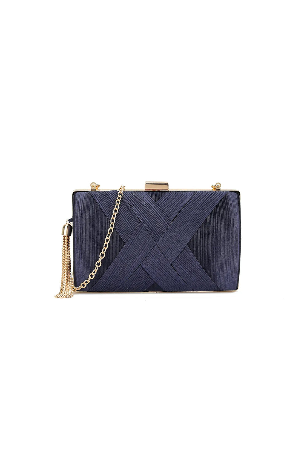 Navy Satin Clutch Bag With Tassels Aftershock London