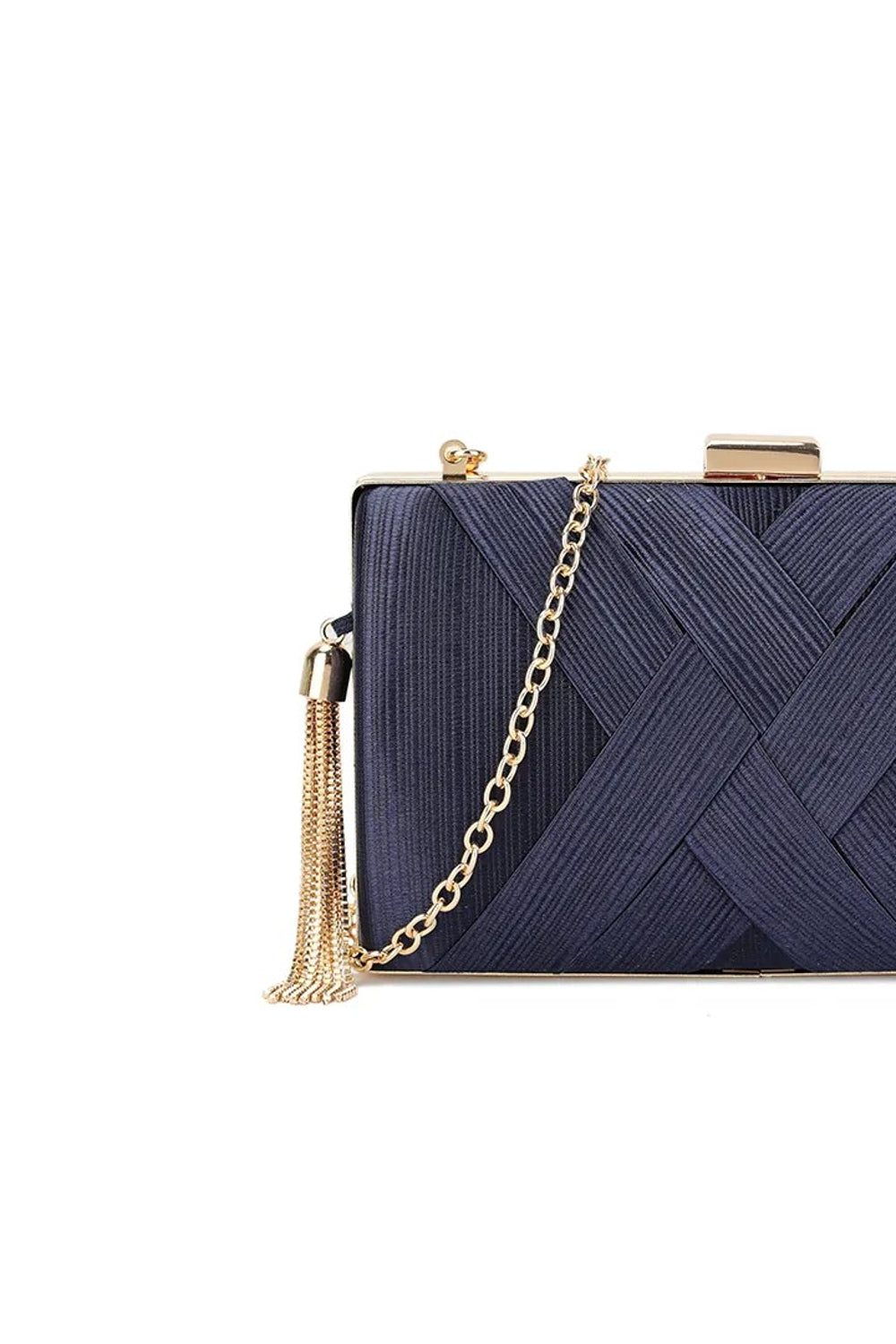 Navy Satin Clutch Bag With Tassels Aftershock London