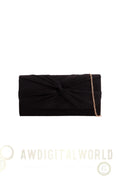 Black Suede Clutch Bag with Knot Detail Aftershock London