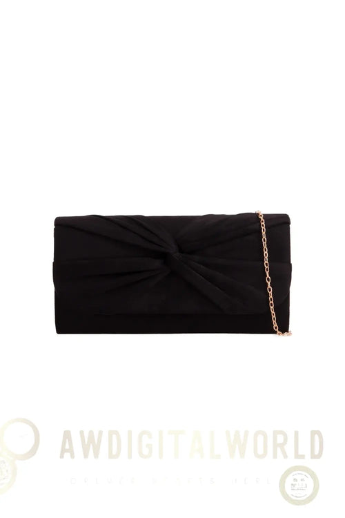 Black Suede Clutch Bag with Knot Detail Aftershock London