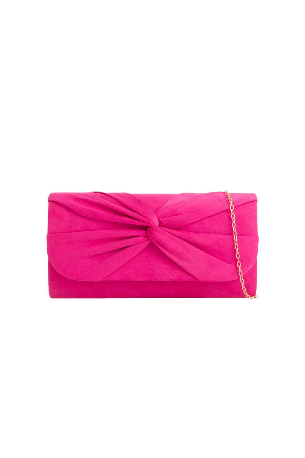 Fuchsia Suede Clutch Bag with Knot Detail Aftershock London