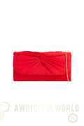 Red Suede Clutch Bag with Knot Detail Aftershock London