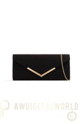 Black Suede Envelope Clutch Bag Aftershock London