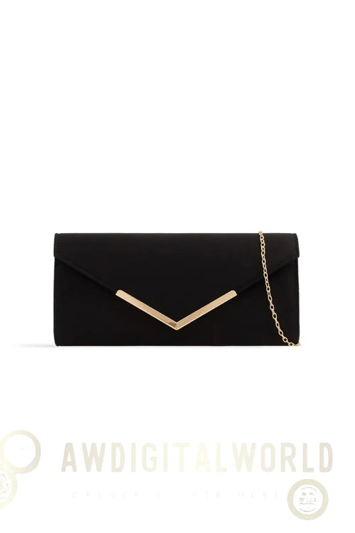 Black Suede Envelope Clutch Bag Aftershock London