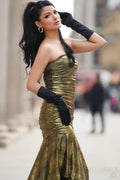 Gold Bandeau Ruched Midi Dress Aftershock London