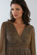 Gold Metallic V-Neck Mini Dress Aftershock London