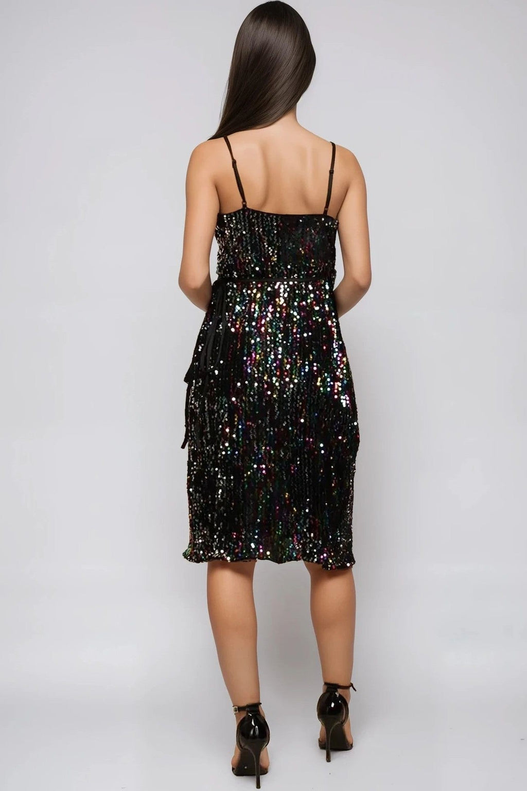 Multicolour Sequin Velvet Mini Wrap Dress Aftershock London
