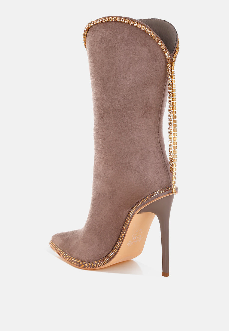 Ashipa Diamante Chain Detail Calf Boots-4