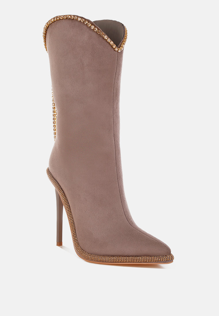 Ashipa Diamante Chain Detail Calf Boots-3