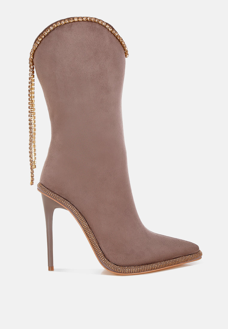 Ashipa Diamante Chain Detail Calf Boots-2