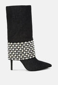 BASSO Party Diamante Studded Stiletto Boots-0