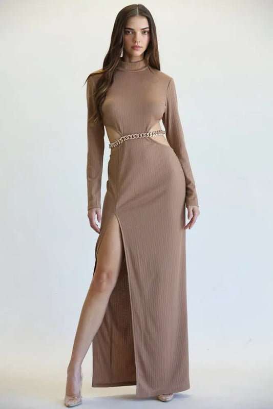 Sleek Chain-Belt Slit Dress - Andrew & Wendy