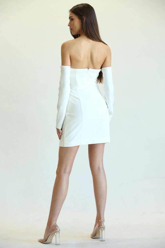 Golden Detail Flap Dress White Amphitryon