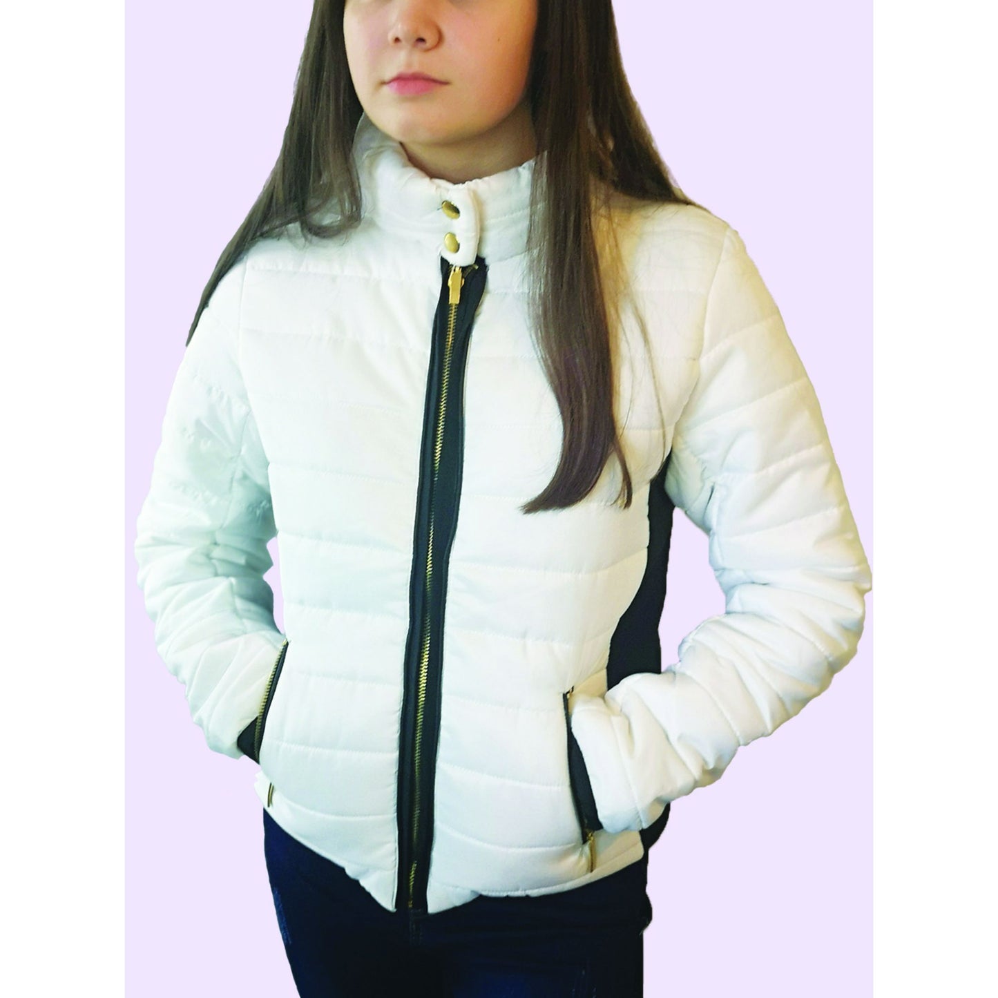 White Puffer Jacket - Black Contrast Azure Theseus