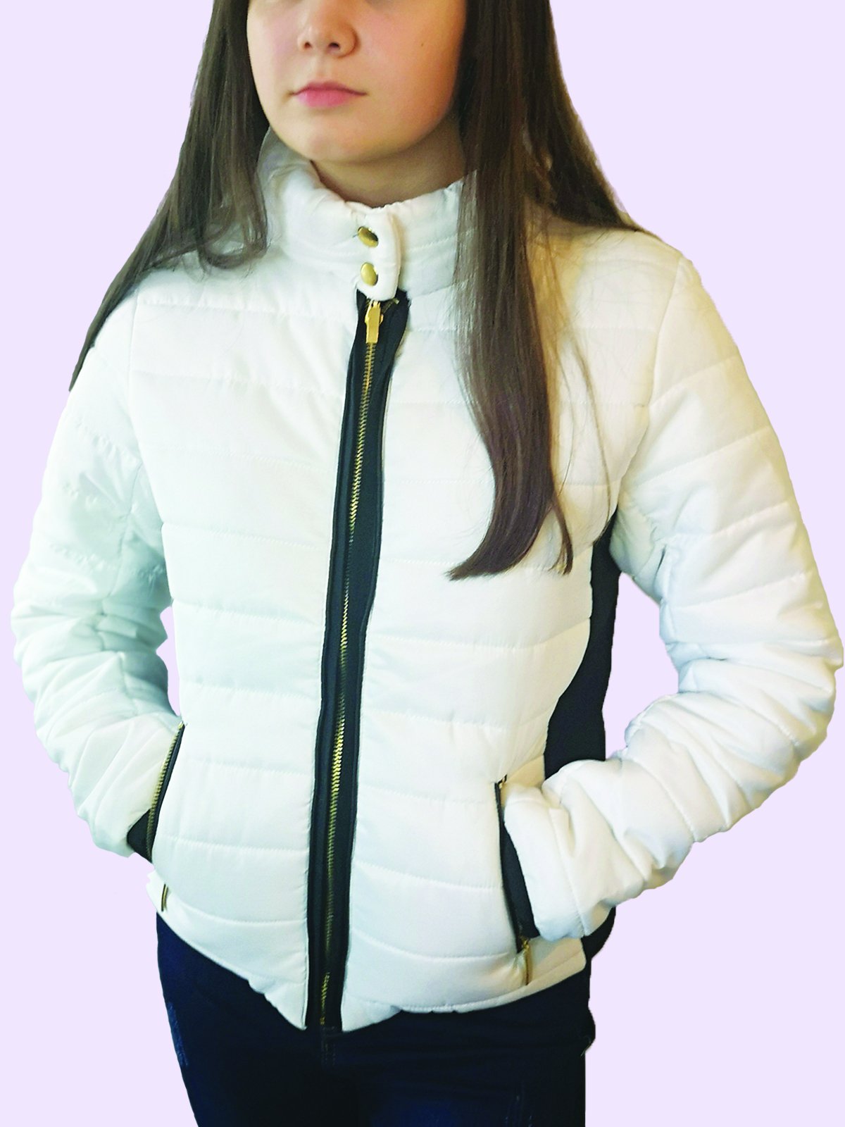 White Puffer Jacket - Black Contrast Azure Theseus