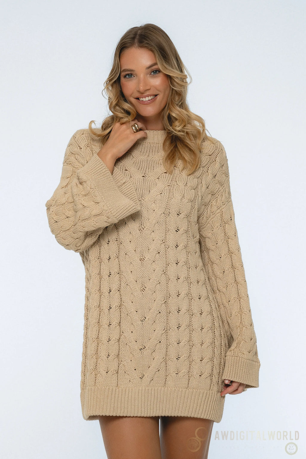 Cozy Cable-Knit Sweater Dress ELF