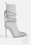 Dacia Rhinestones Strap Satin Calf Boots-0