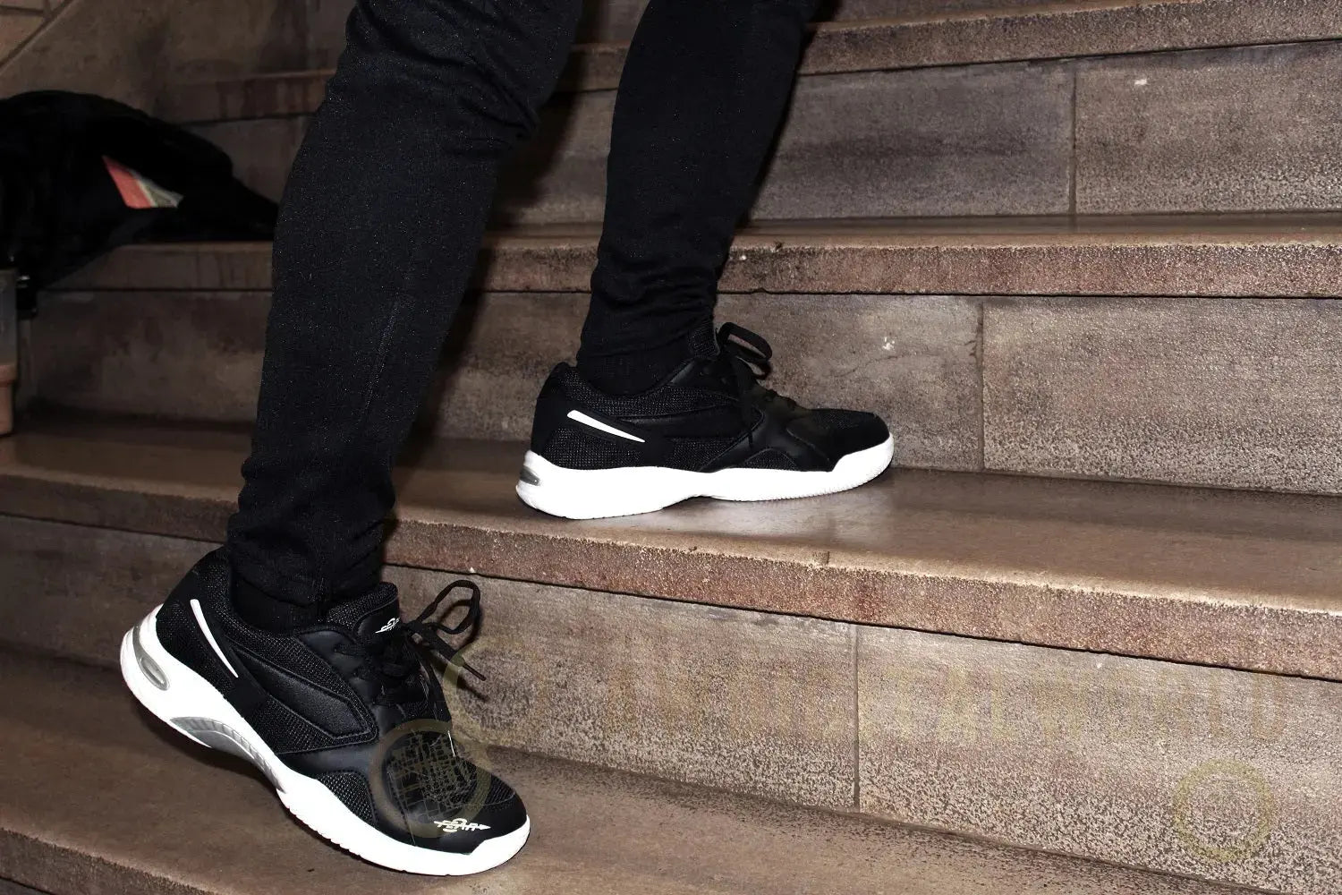 Men's High Arch Firm Support All-In-One Black Walking Shoes, Comfort & Performance Style Fear0