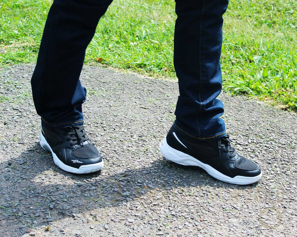 Men's High Arch Firm Support All-In-One Black Walking Shoes, Comfort & Performance Style Fear0