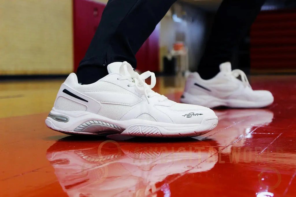 Men's High Arch Firm Support All-In-One White Walking Shoes, Comfort & Performance Style Fear0