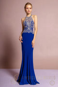 Halterneck Jersey Long Dress with Beaded Bodice-0