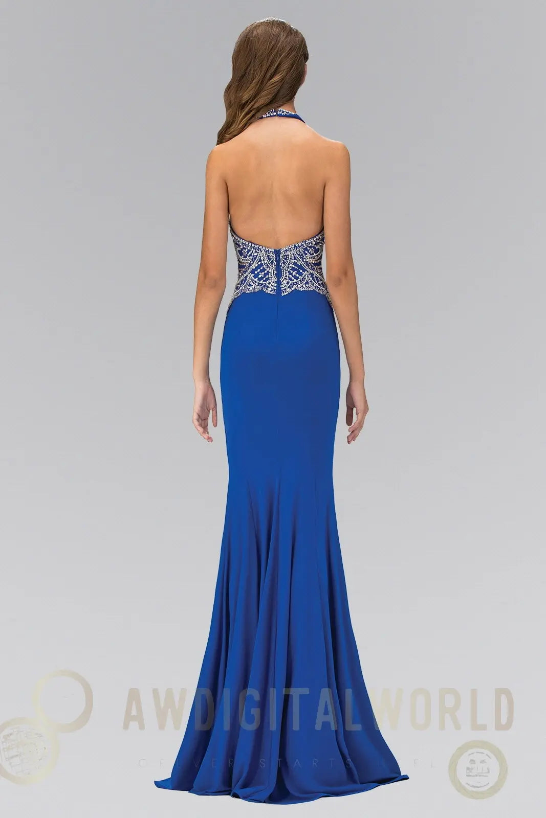 Halterneck Jersey Long Dress with Beaded Bodice-1