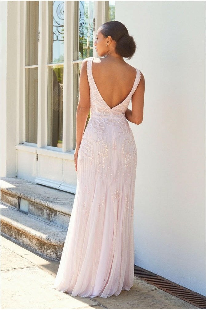 Gracey Pink Embellished Maxi Dress Aftershock London