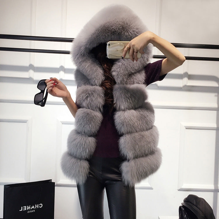 2022 Winter Sleeveless Artificial Fox Fur Coat Gilet Faux Fur Jacket Lavender Coco