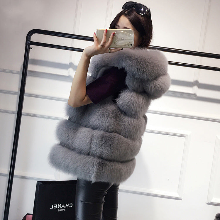 2022 Winter Sleeveless Artificial Fox Fur Coat Gilet Faux Fur Jacket Lavender Coco