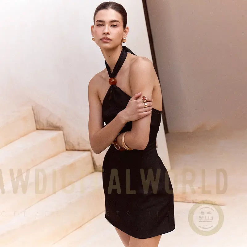 Halter Neck Backless Mini Dress For Women, Fitted, Solid Color, Meatpacking District, BYMANYC New York. BYMANYC ® New York