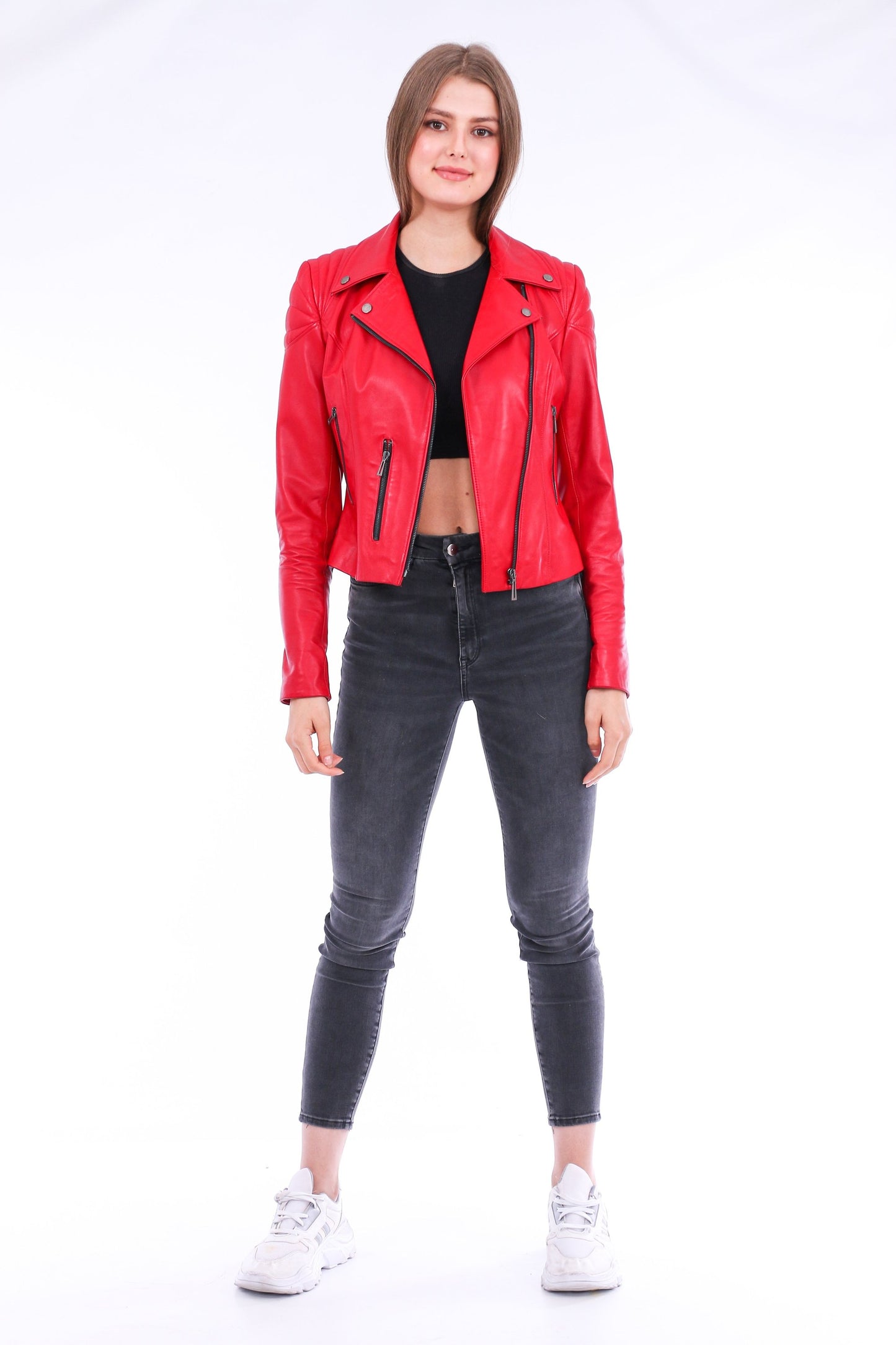 Palomi Leather Biker Jacket Sangria Iapetus