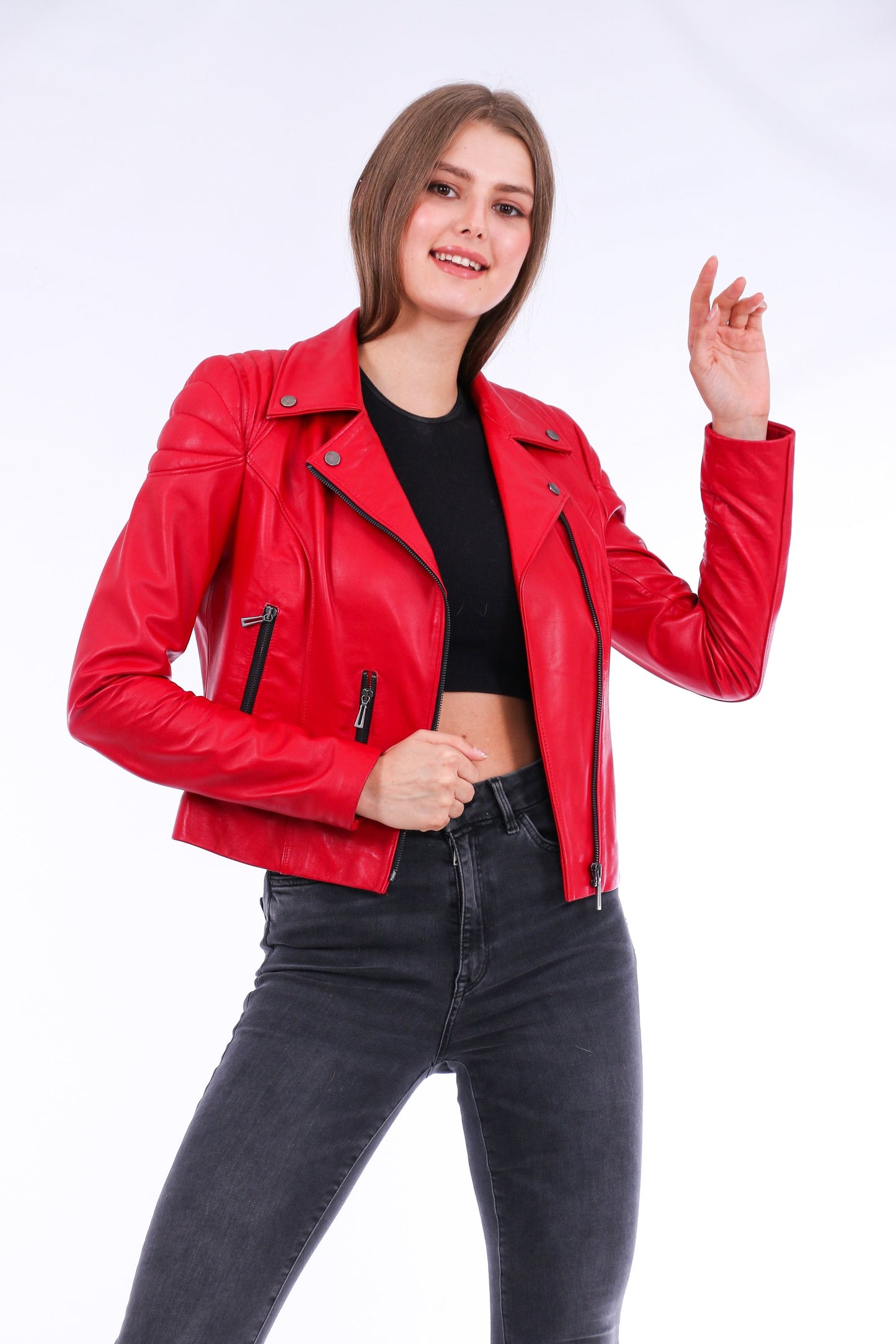 Palomi Leather Biker Jacket Sangria Iapetus