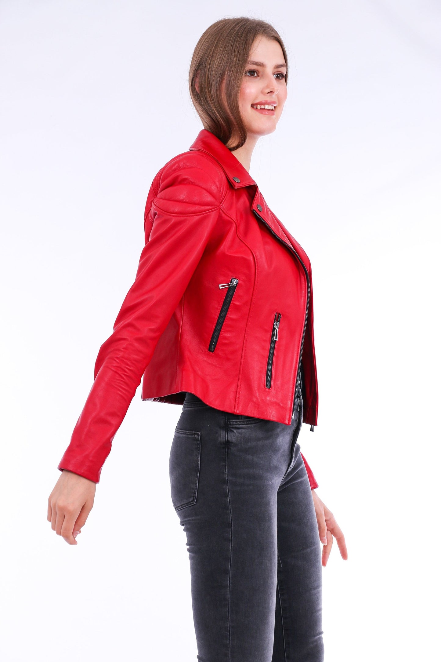 Palomi Leather Biker Jacket Sangria Iapetus