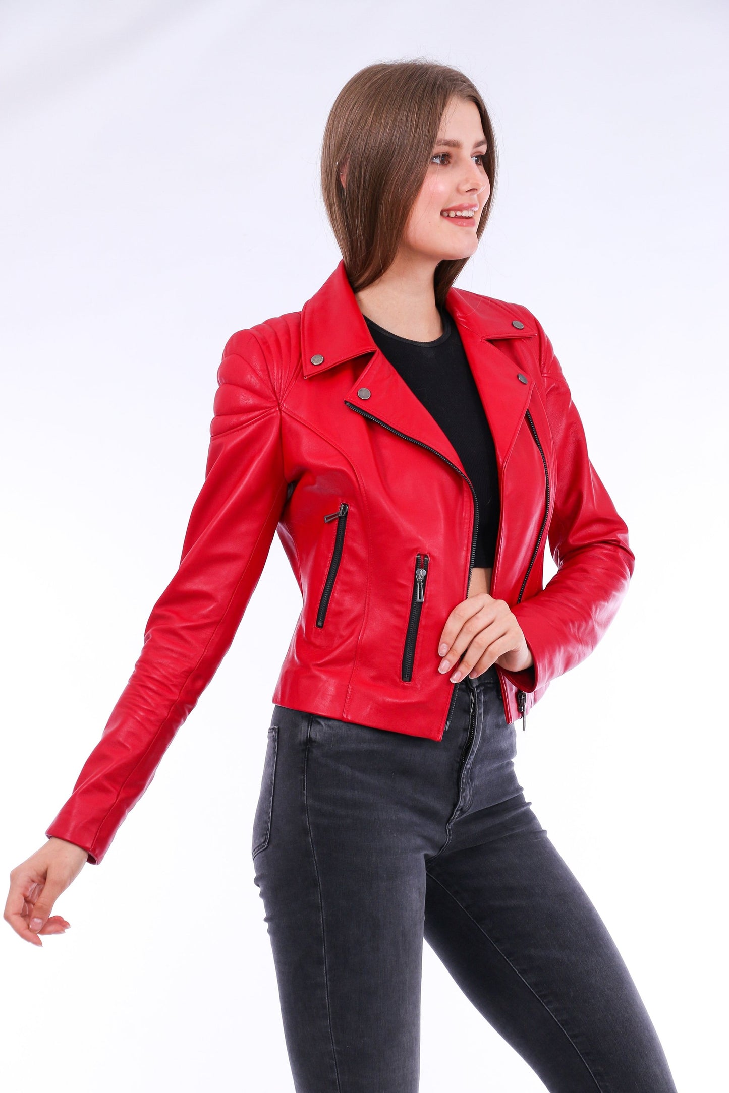 Palomi Leather Biker Jacket Sangria Iapetus