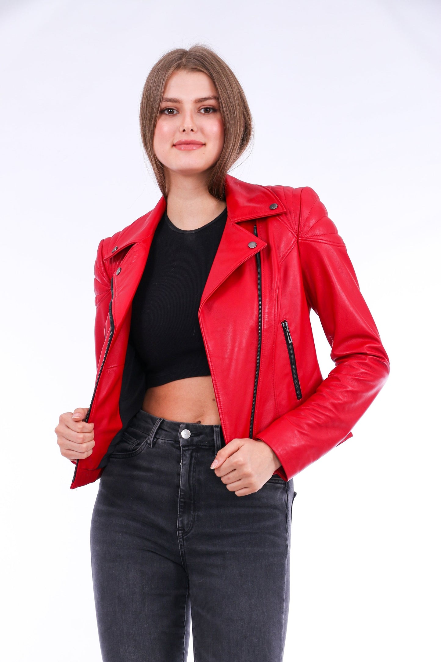 Palomi Leather Biker Jacket Sangria Iapetus