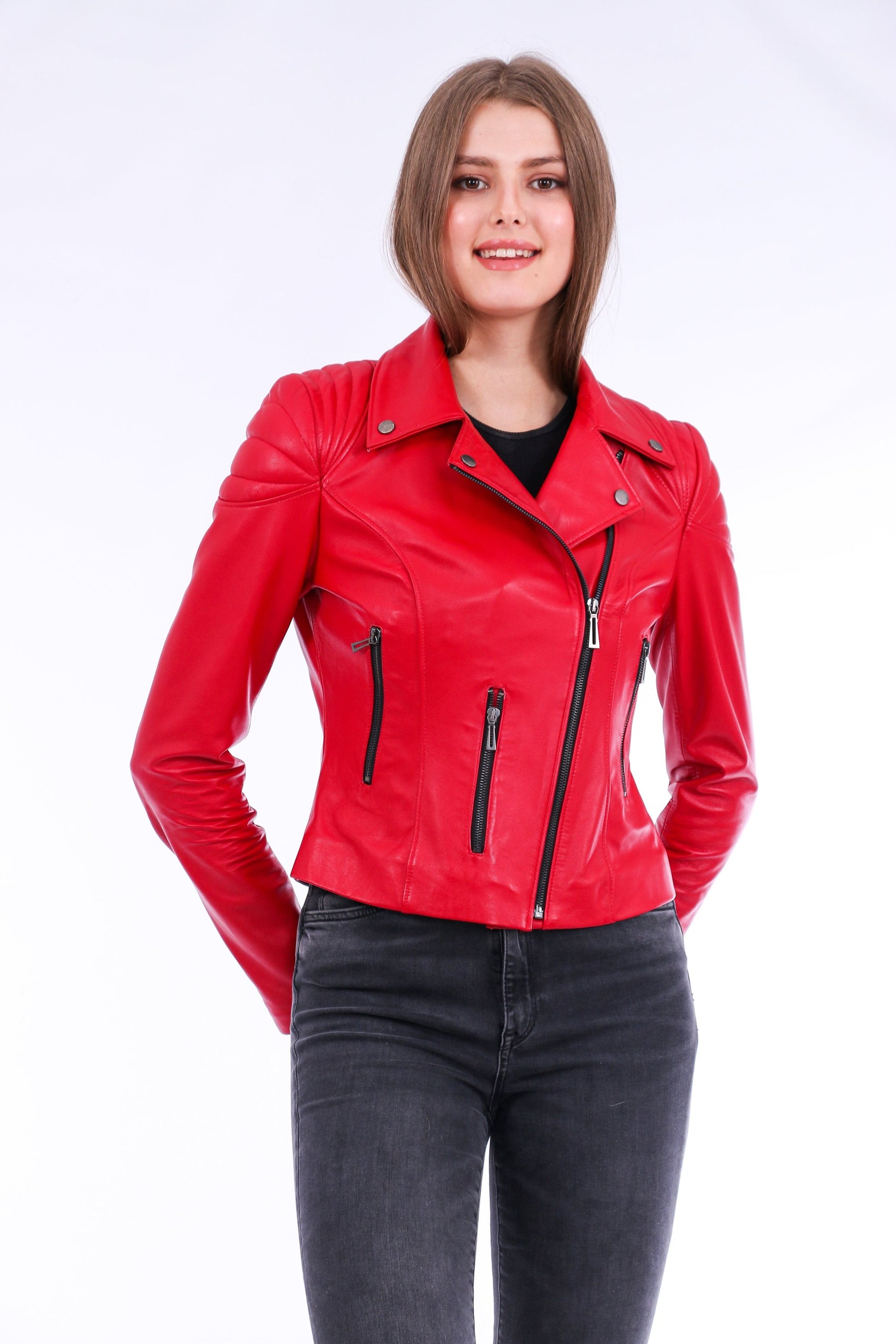 Palomi Leather Biker Jacket Sangria Iapetus