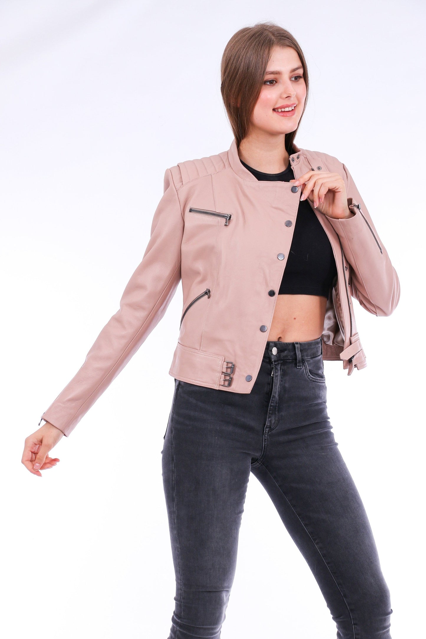 Rovigo Leather Biker Jacket - Pink Sangria Iapetus