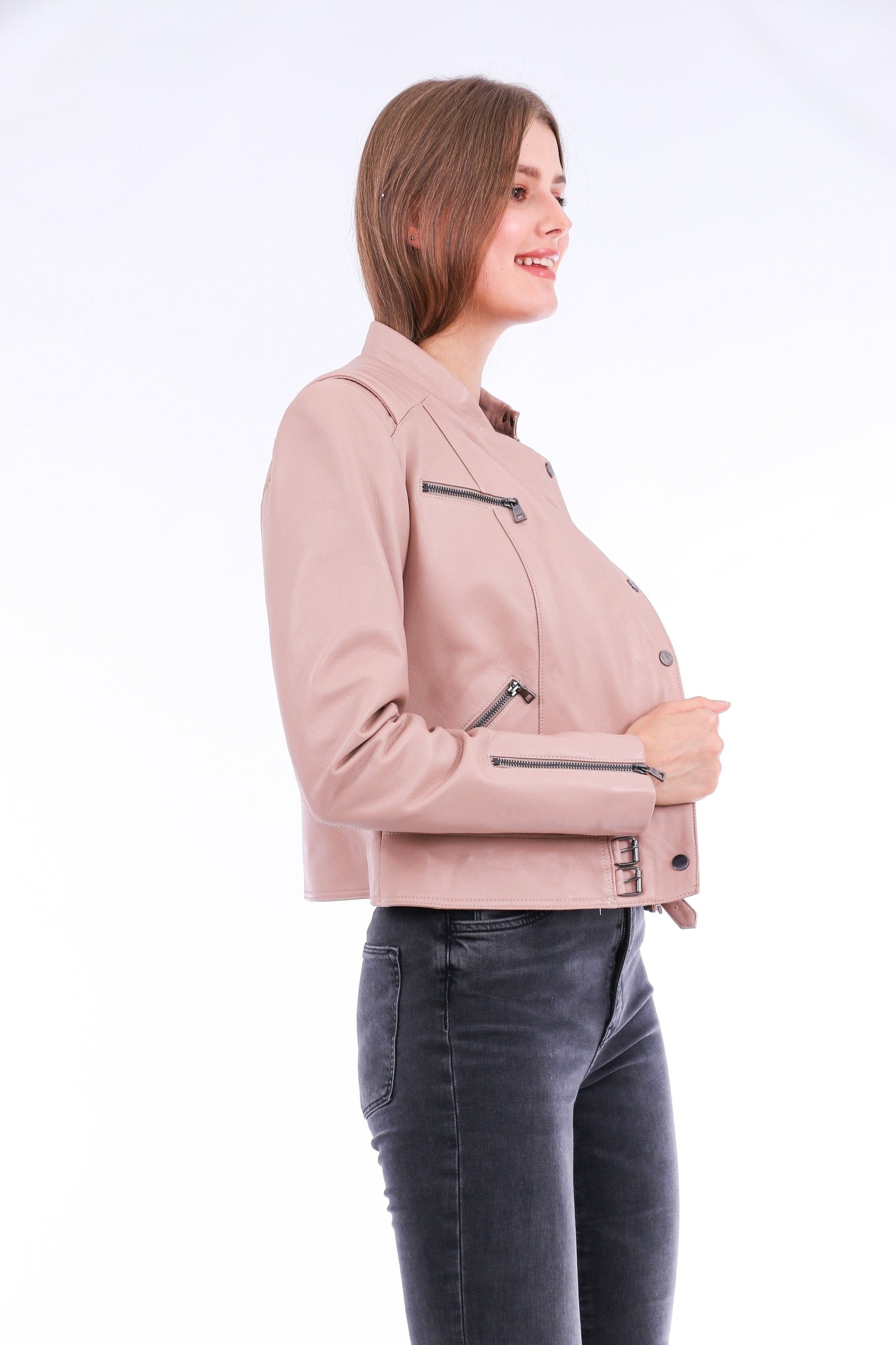 Rovigo Leather Biker Jacket - Pink Sangria Iapetus