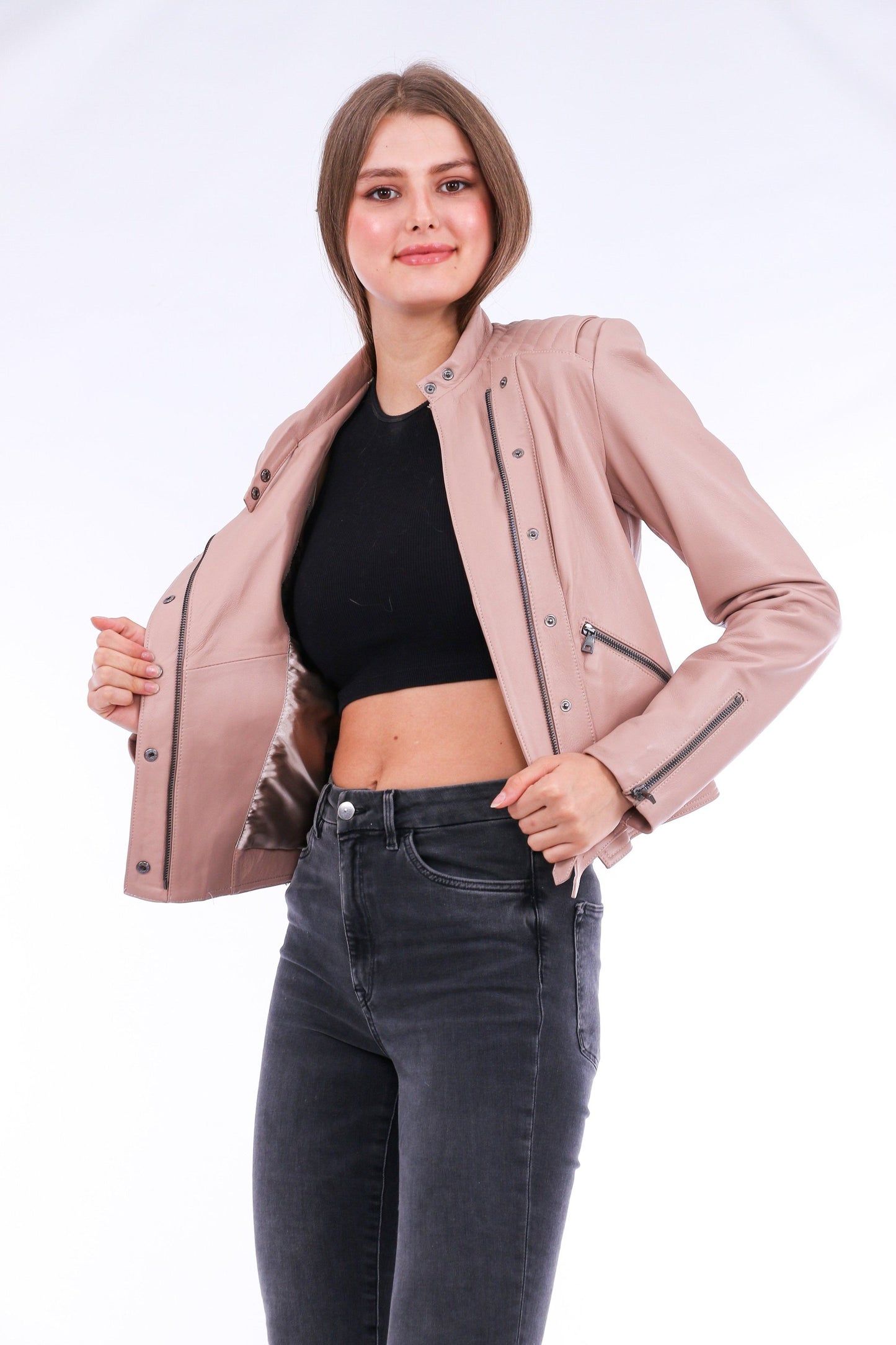 Rovigo Leather Biker Jacket - Pink Sangria Iapetus