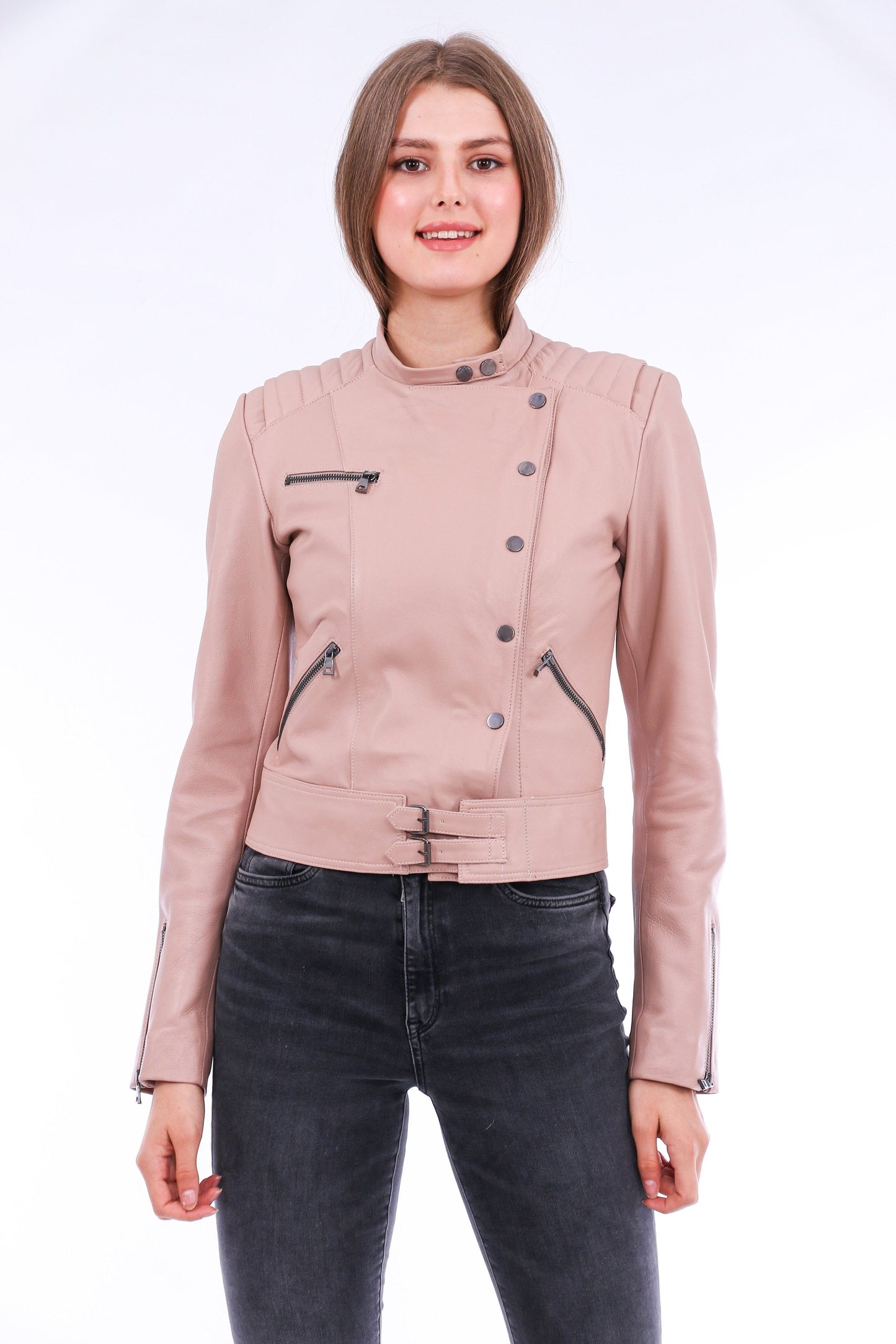 Rovigo Leather Biker Jacket - Pink Sangria Iapetus