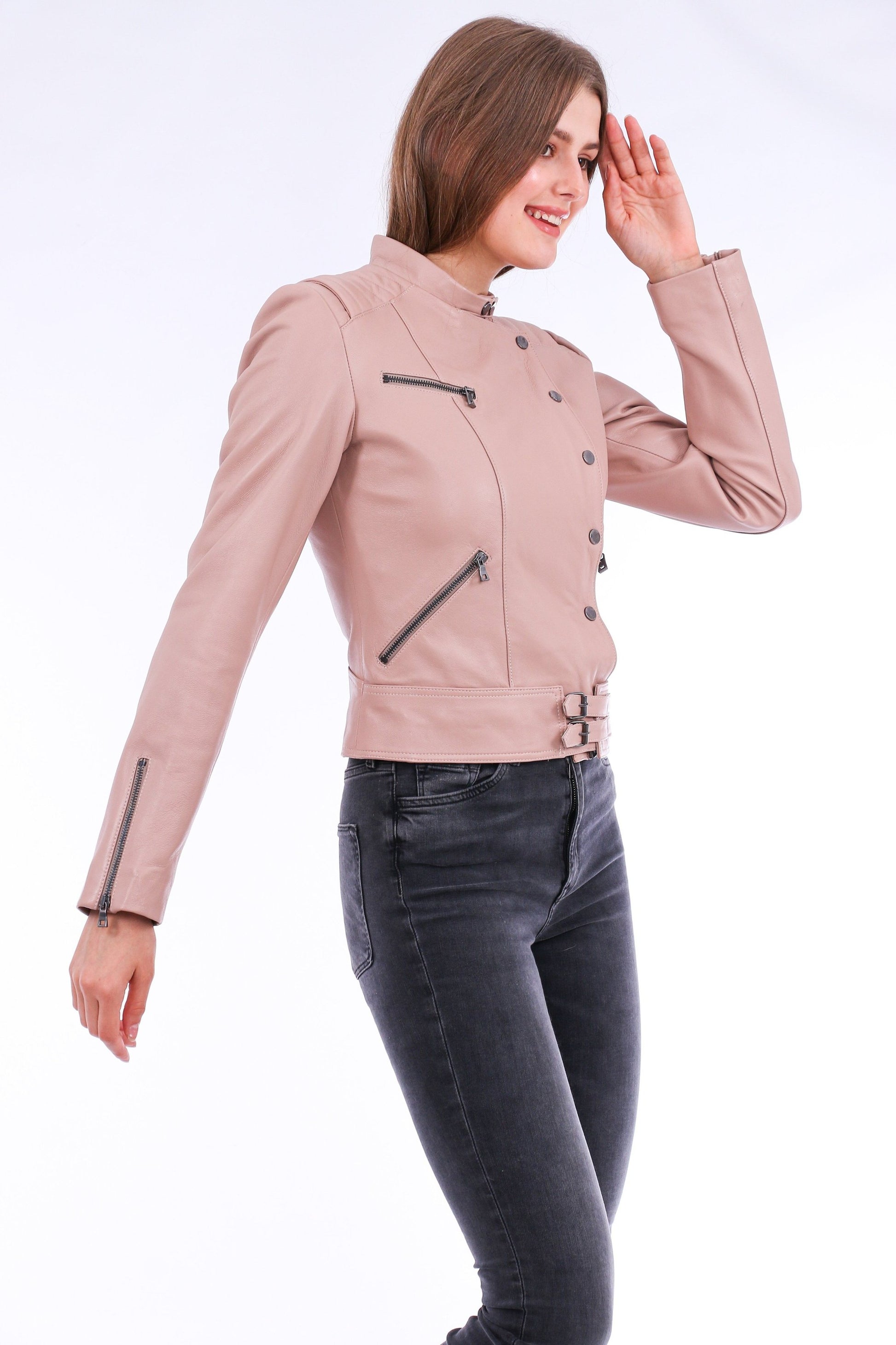 Rovigo Leather Biker Jacket - Pink Sangria Iapetus