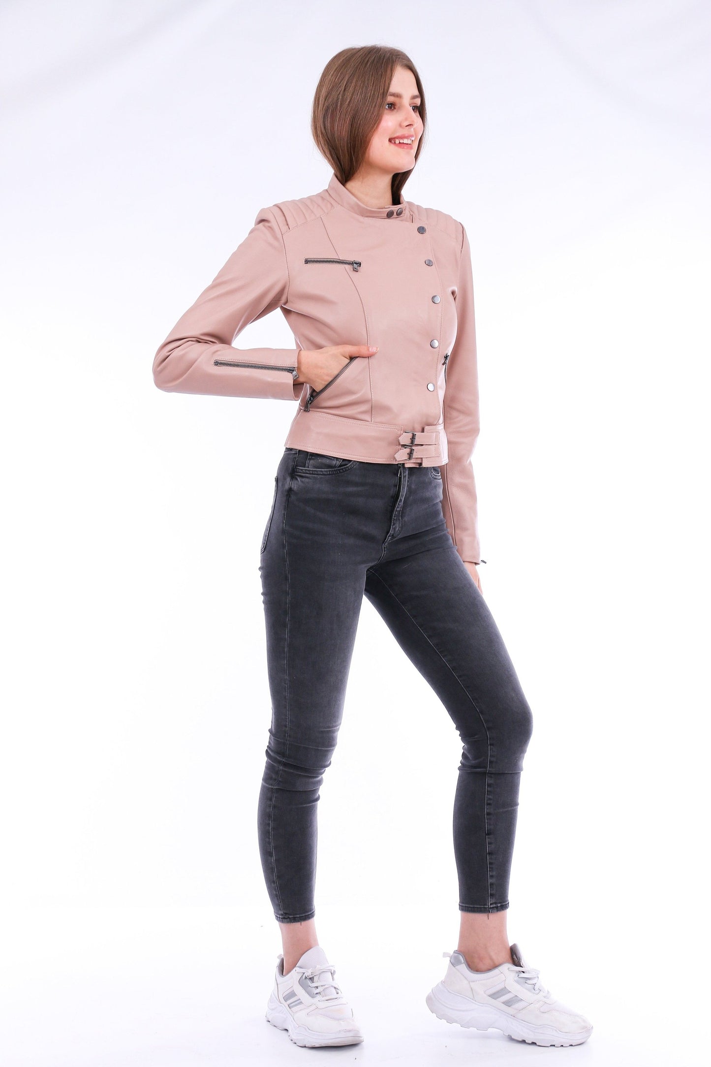 Rovigo Leather Biker Jacket - Pink Sangria Iapetus