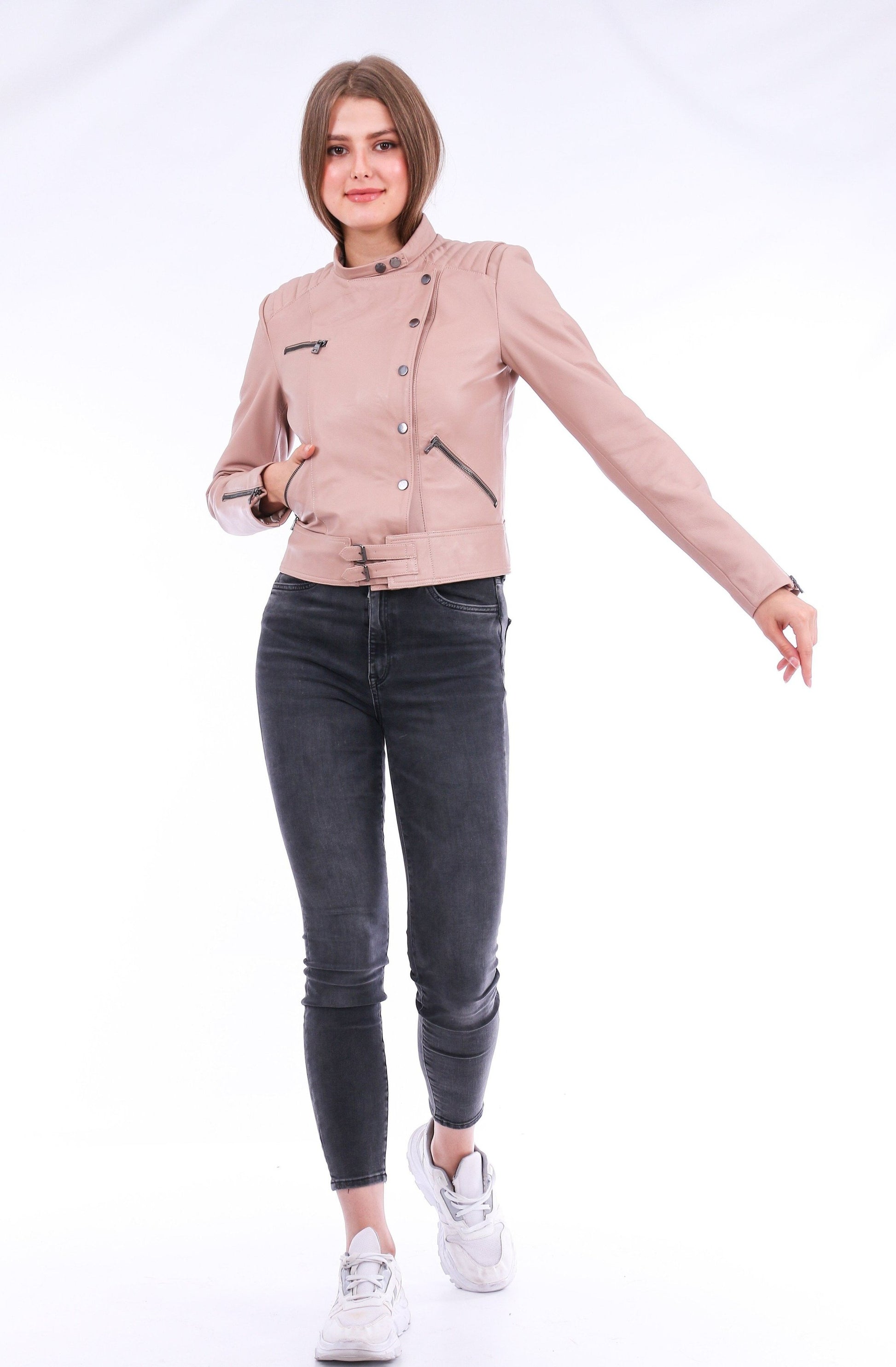 Rovigo Leather Biker Jacket - Pink Sangria Iapetus