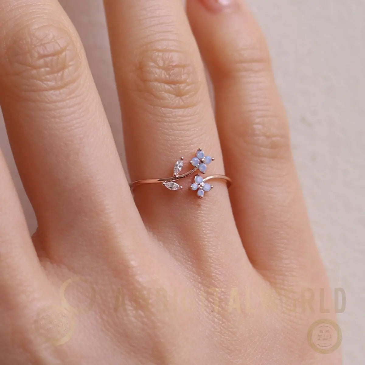 Moonstone flower branch ring Nabi London