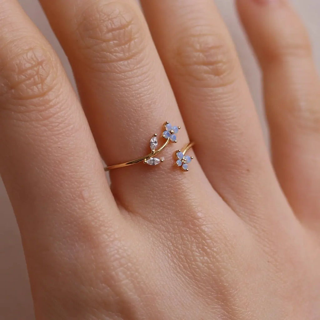 Moonstone flower branch ring Nabi London