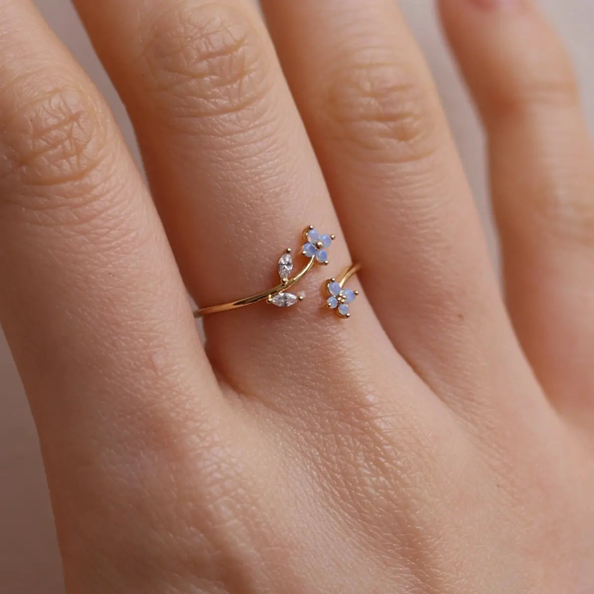 Moonstone flower branch ring Nabi London