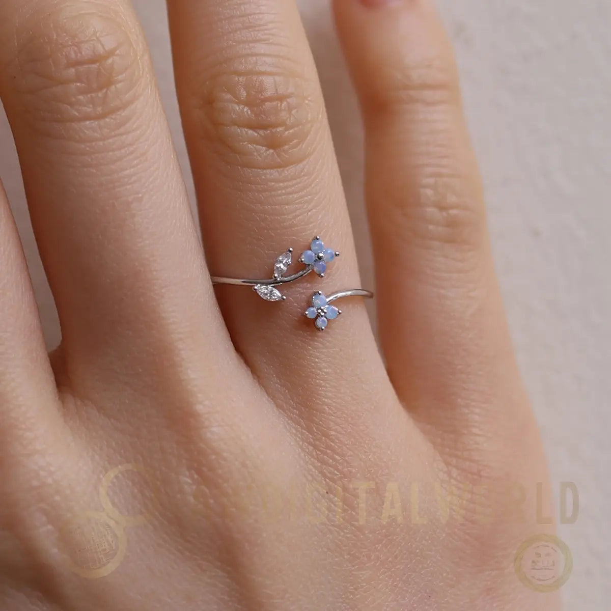 Moonstone flower branch ring Nabi London